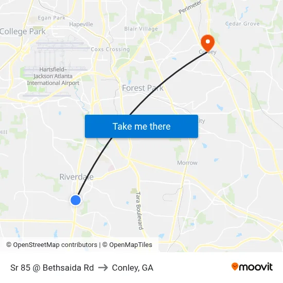 Sr 85 @ Bethsaida Rd to Conley, GA map