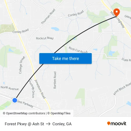 Forest Pkwy @ Ash St to Conley, GA map