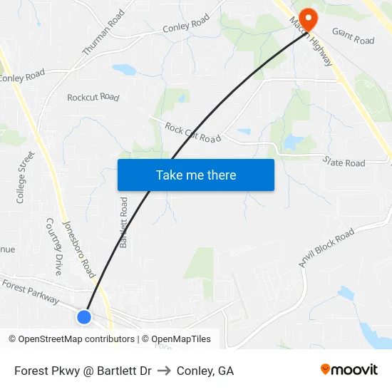Forest Pkwy @ Bartlett Dr to Conley, GA map