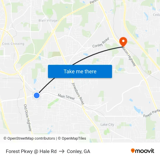Forest Pkwy @ Hale Rd to Conley, GA map