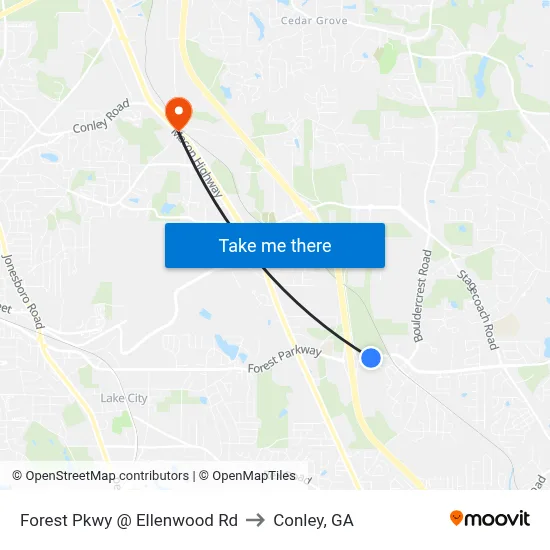 Forest Pkwy @ Ellenwood Rd to Conley, GA map