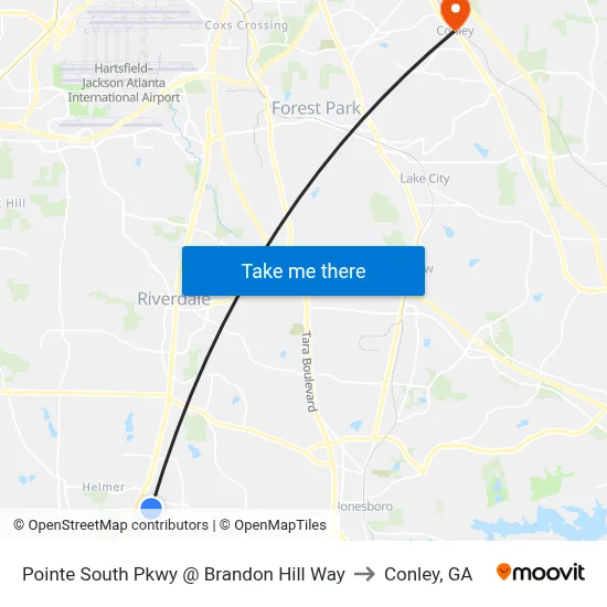 Pointe South Pkwy @ Brandon Hill Way to Conley, GA map