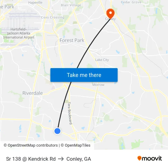 Sr 138 @ Kendrick Rd to Conley, GA map