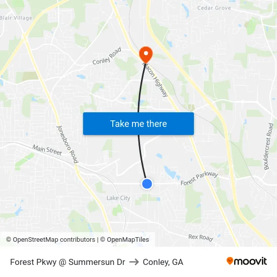 Forest Pkwy @ Summersun Dr to Conley, GA map