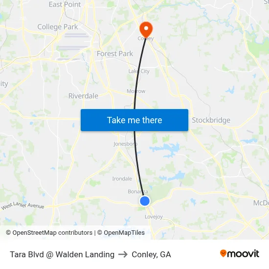 Tara Blvd @ Walden Landing to Conley, GA map