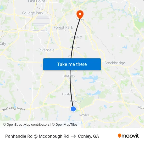 Panhandle Rd @ Mcdonough Rd to Conley, GA map
