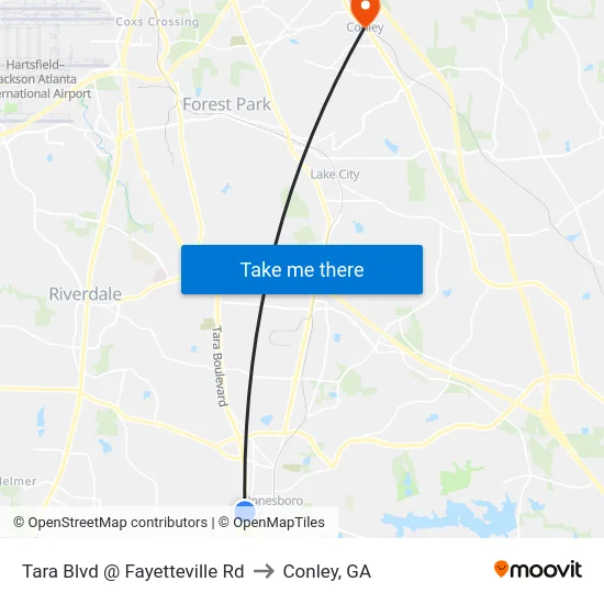 Tara Blvd @ Fayetteville Rd to Conley, GA map