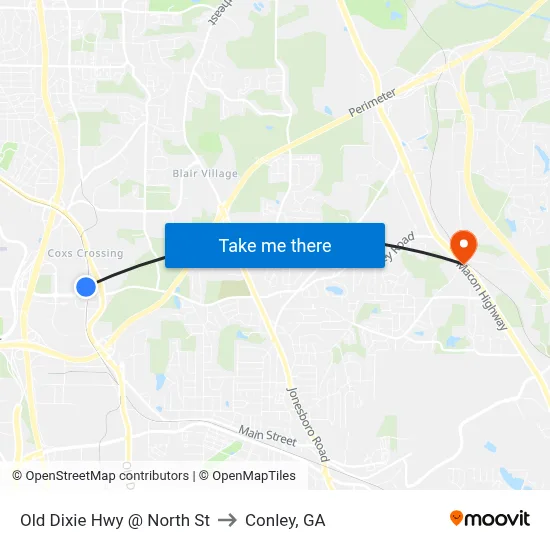 Old Dixie Hwy @ North St to Conley, GA map