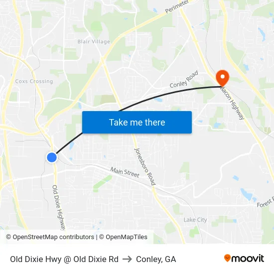 Old Dixie Hwy @ Old Dixie Rd to Conley, GA map