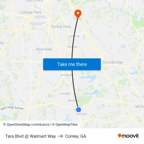 Tara Blvd @ Walmart Way to Conley, GA map