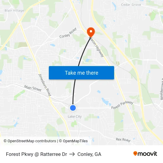 Forest Pkwy @ Ratterree Dr to Conley, GA map