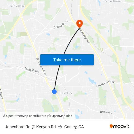Jonesboro Rd @ Kenyon Rd to Conley, GA map