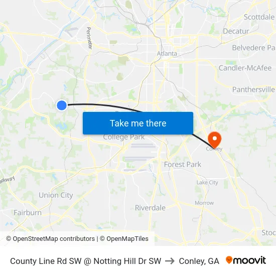 County Line Rd SW @ Notting Hill Dr SW to Conley, GA map