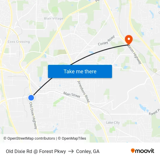Old Dixie Rd @ Forest Pkwy to Conley, GA map