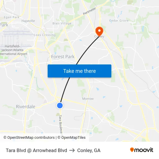 Tara Blvd @ Arrowhead Blvd to Conley, GA map