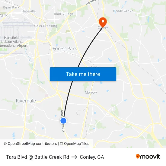 Tara Blvd @ Battle Creek Rd to Conley, GA map