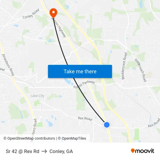 Sr 42 @ Rex Rd to Conley, GA map