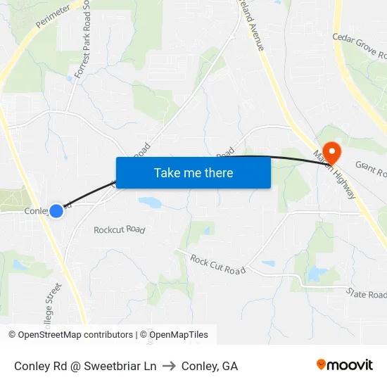 Conley Rd @ Sweetbriar Ln to Conley, GA map