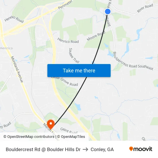 Bouldercrest Rd @ Boulder Hills Dr to Conley, GA map