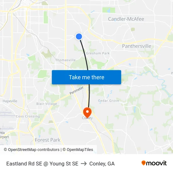 Eastland Rd SE @ Young St SE to Conley, GA map