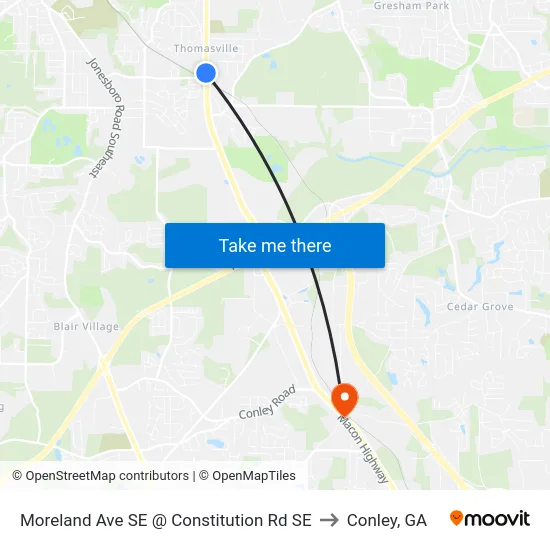 Moreland Ave SE @ Constitution Rd SE to Conley, GA map