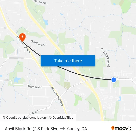 Anvil Block Rd @ S Park Blvd to Conley, GA map