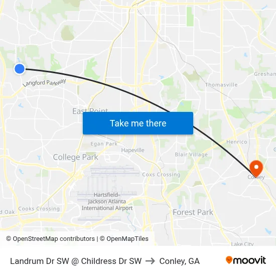 Landrum Dr SW @ Childress Dr SW to Conley, GA map