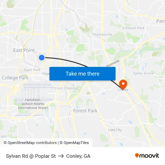 Sylvan Rd @ Poplar St to Conley, GA map