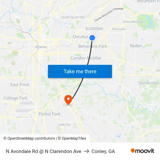 N Avondale Rd @ N Clarendon Ave to Conley, GA map