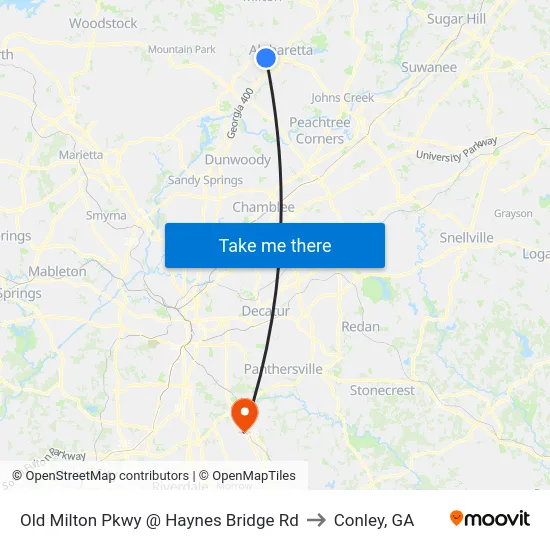 Old Milton Pkwy @ Haynes Bridge Rd to Conley, GA map