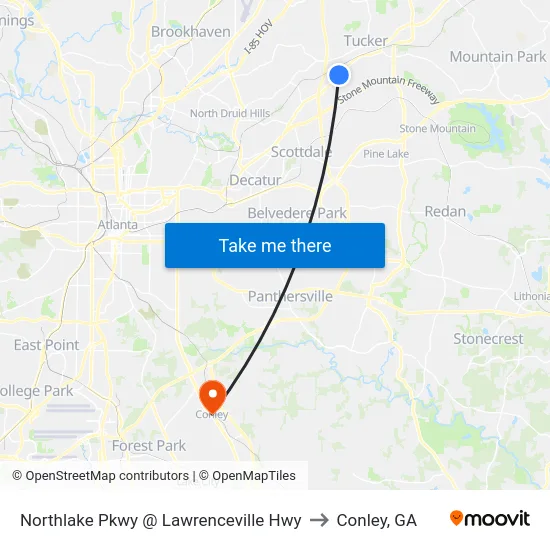 Northlake Pkwy @ Lawrenceville Hwy to Conley, GA map