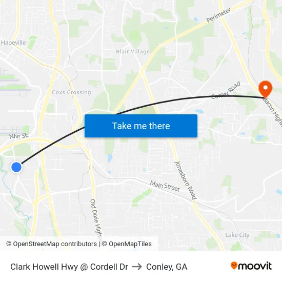Clark Howell Hwy @ Cordell Dr to Conley, GA map