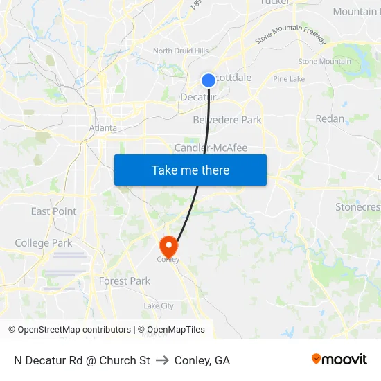 N Decatur Rd @ Church St to Conley, GA map