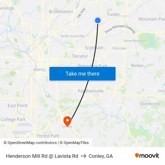 Henderson Mill Rd @ Lavista Rd to Conley, GA map