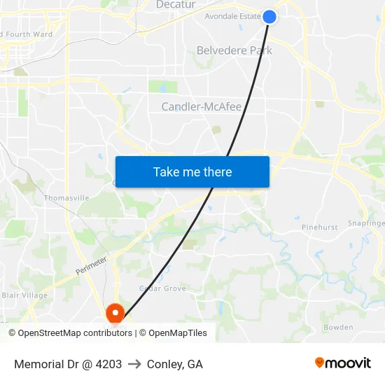 Memorial Dr @ 4203 to Conley, GA map