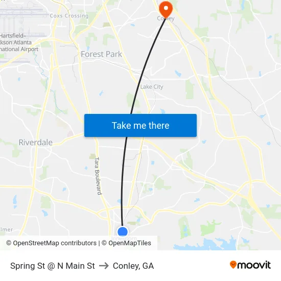 Spring St @ N Main St to Conley, GA map
