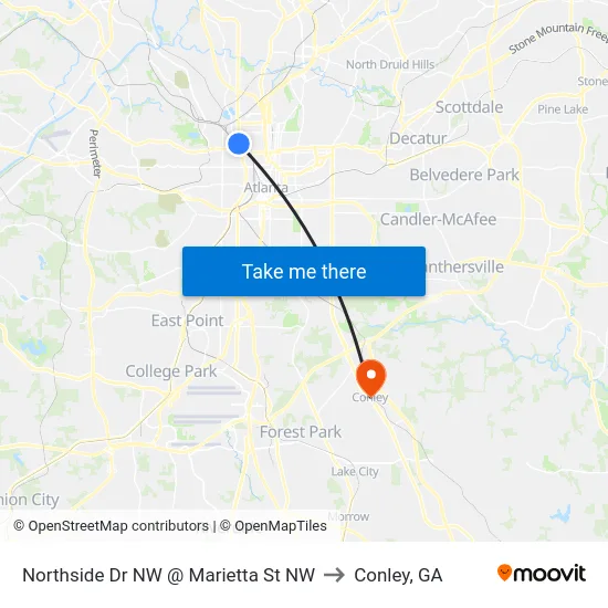 Northside Dr NW @ Marietta St NW to Conley, GA map