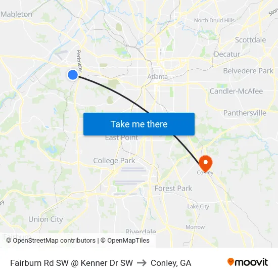 Fairburn Rd SW @ Kenner Dr SW to Conley, GA map