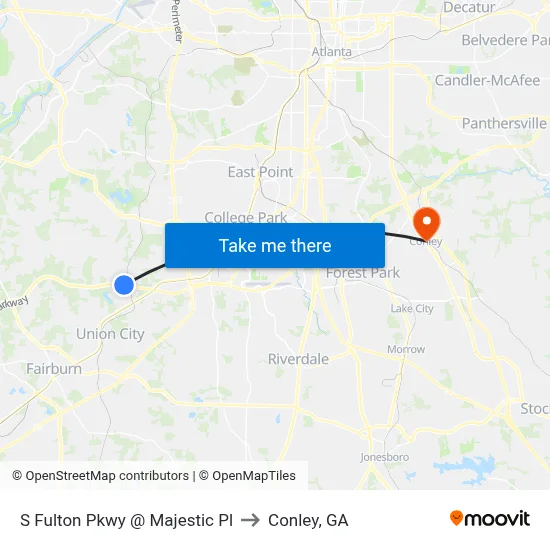 S Fulton Pkwy @ Majestic Pl to Conley, GA map