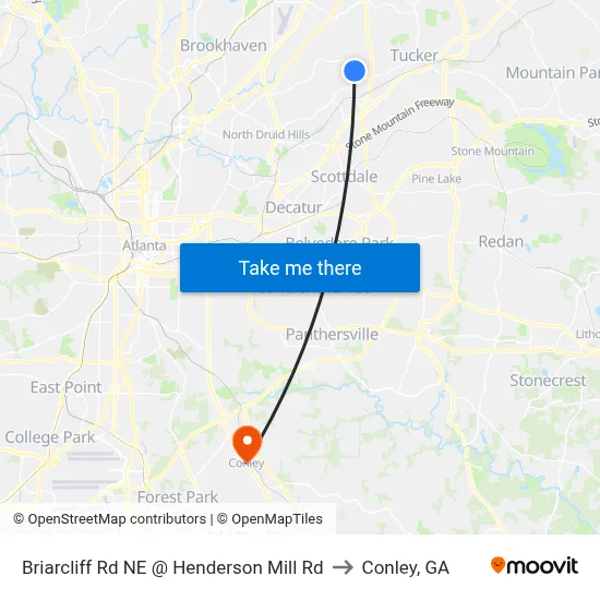 Briarcliff Rd NE @ Henderson Mill Rd to Conley, GA map