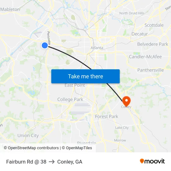 Fairburn Rd @ 38 to Conley, GA map