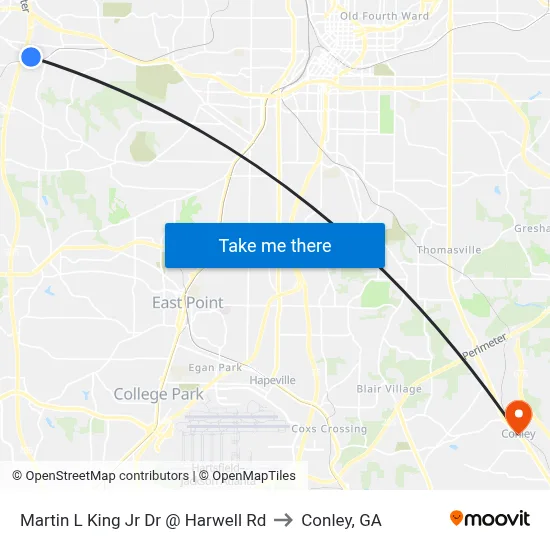 Martin L King Jr Dr @ Harwell Rd to Conley, GA map