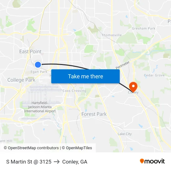 S Martin St @ 3125 to Conley, GA map