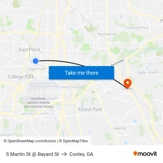 S Martin St @ Bayard St to Conley, GA map