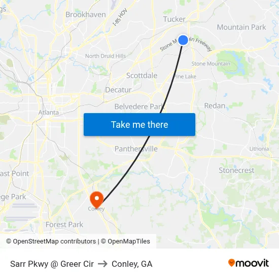 Sarr Pkwy @ Greer Cir to Conley, GA map