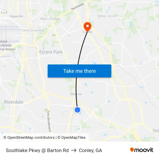 Southlake Pkwy @ Barton Rd to Conley, GA map