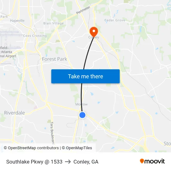 Southlake Pkwy @ 1533 to Conley, GA map