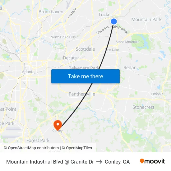 Mountain Industrial Blvd @ Granite Dr to Conley, GA map