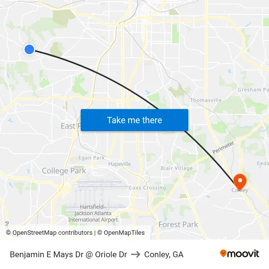 Benjamin E Mays Dr @ Oriole Dr to Conley, GA map