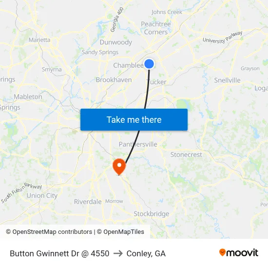 Button Gwinnett Dr @ 4550 to Conley, GA map